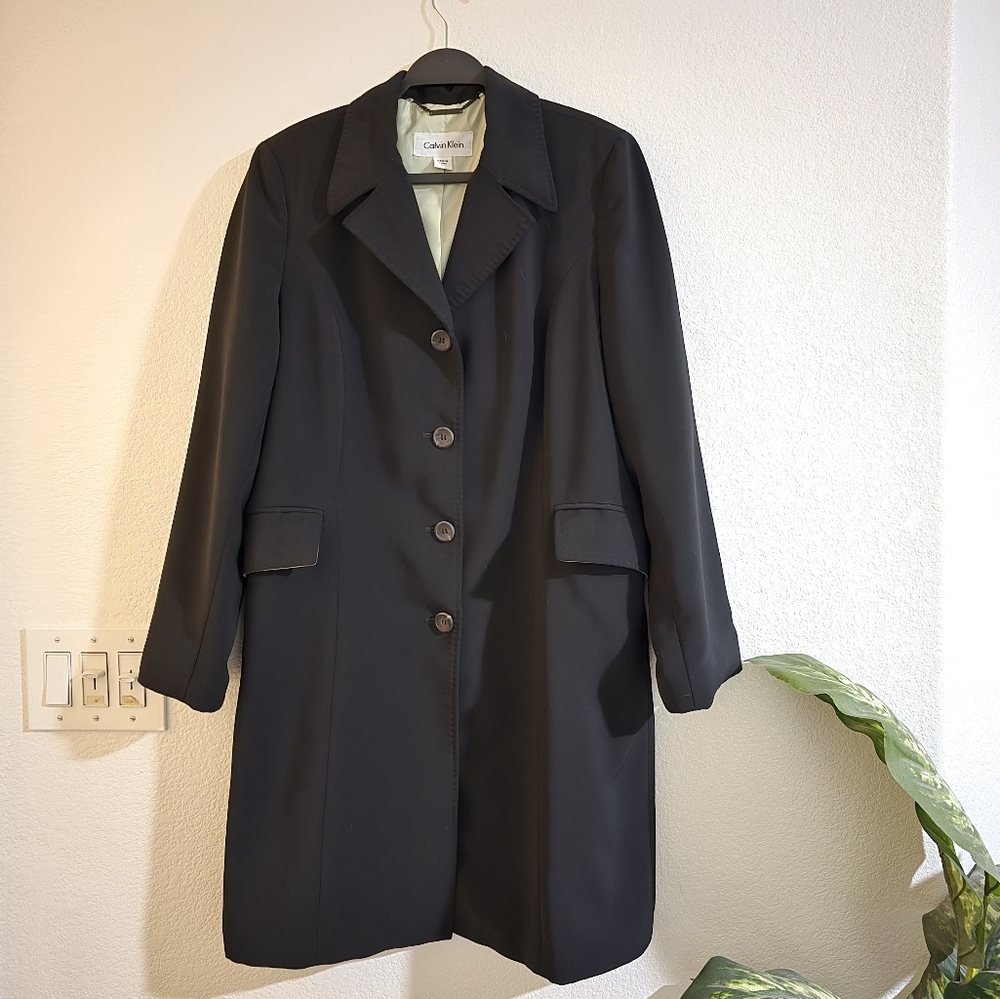 Calvin Klein Black Overcoat Size L.